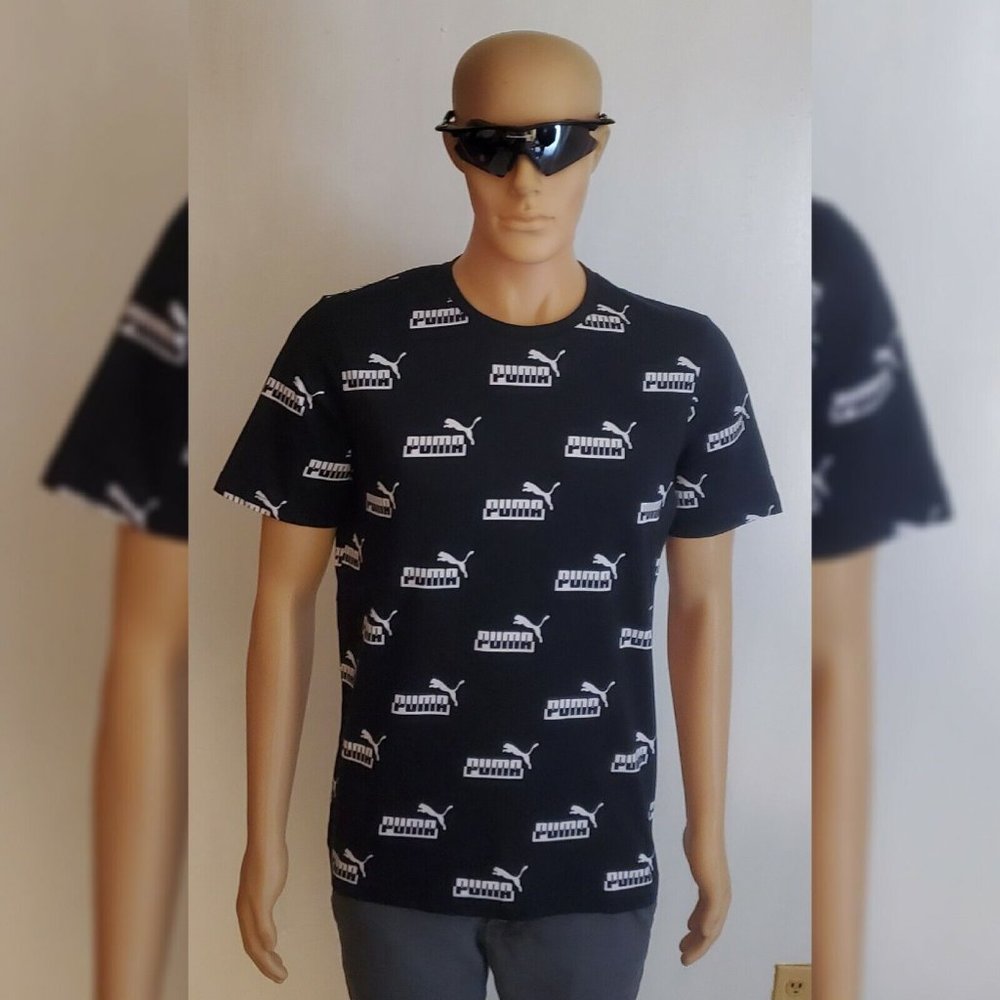 PUMA AMPLIFIED AOP TEE TSHIRT MEN'S CREW NECK SHORT SLEEVE SIZE M BLACK